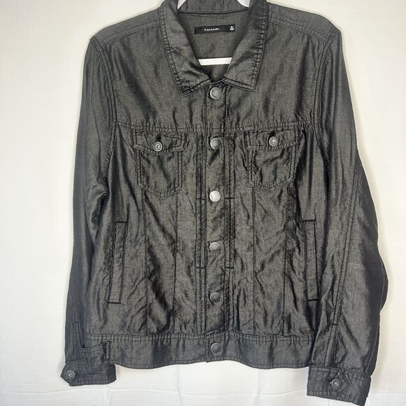 Tahari Black Womens Jean Jacket Gray Steel XL Extra Large Washable Unlined - Picture 1 of 14